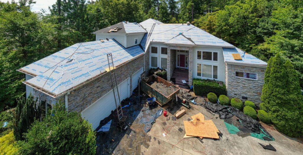 Roofing company near me in Saluda, NC, completing residential roof replacement